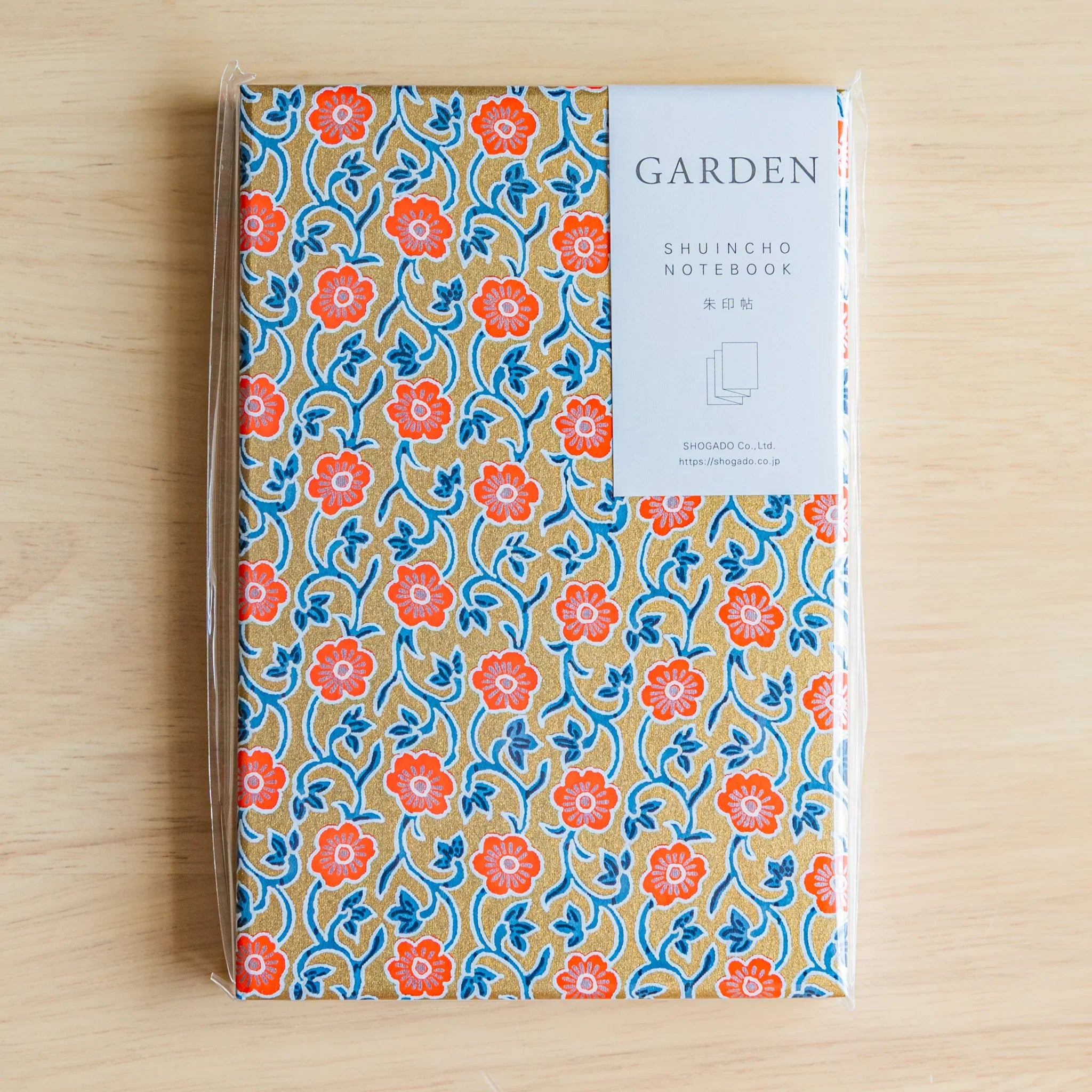 Red Flower Washi Goshuincho Stamp Book full view displaying vibrant red flowers against decorative pattern