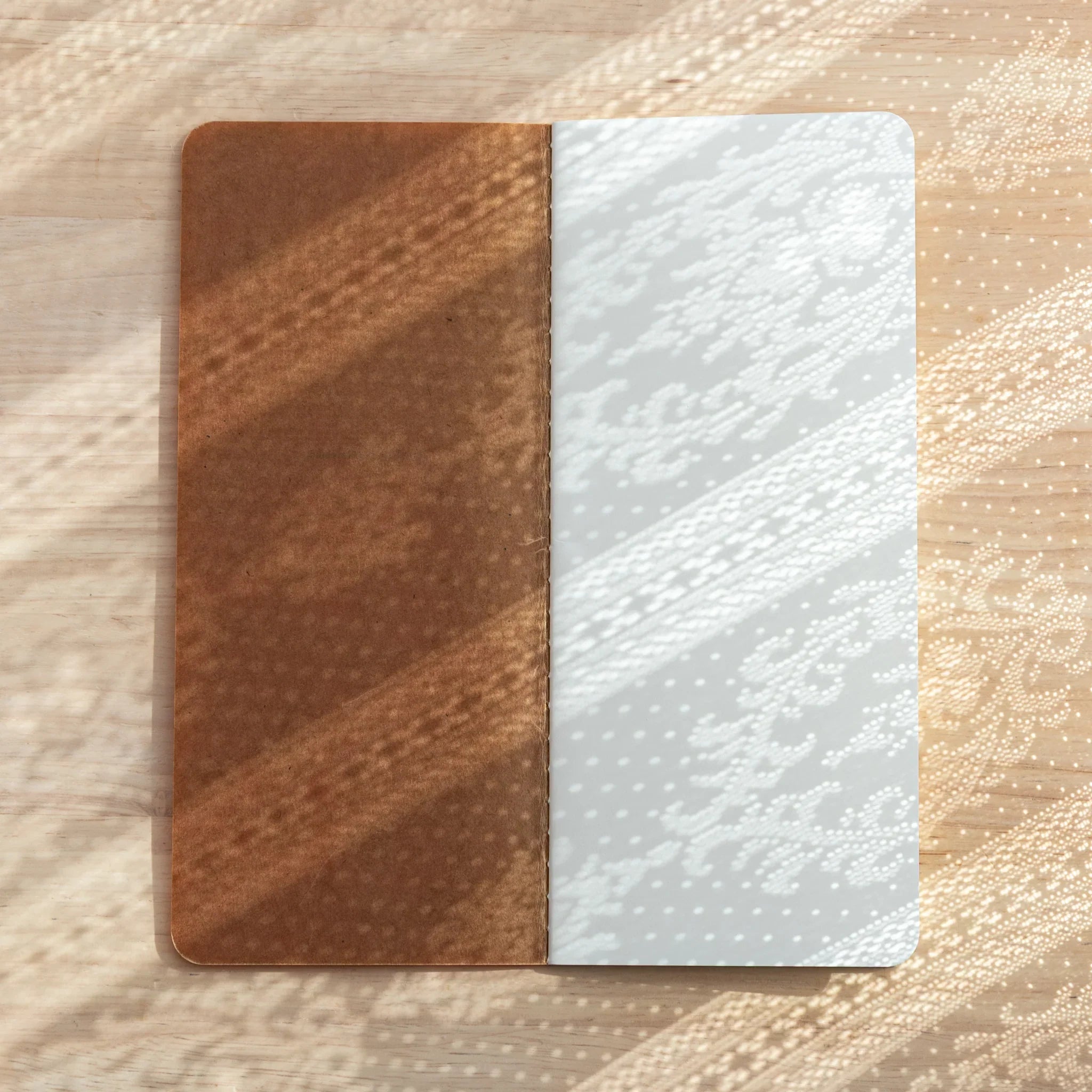 RO-BIKI Basic Series notebook with 2mm grid ruling displayed flat showing slate blue cover and organized pattern layout