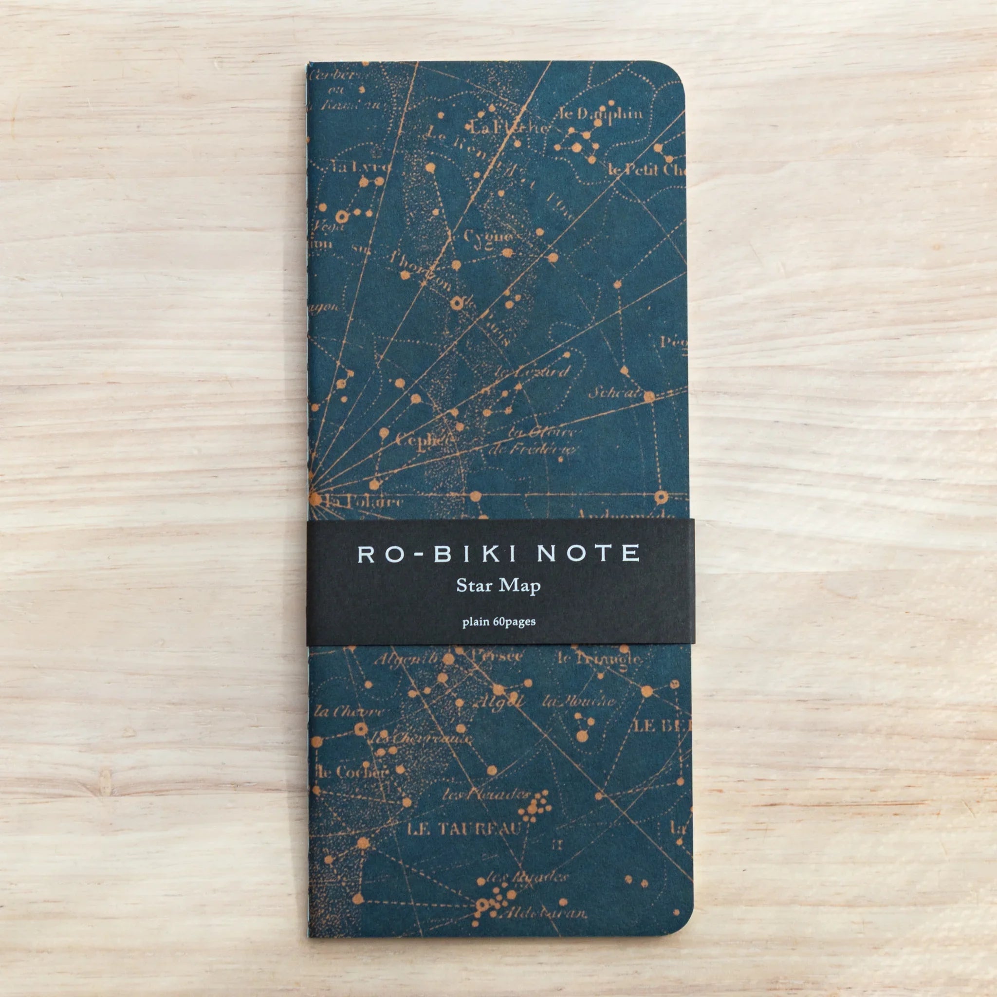 RO-BIKI Star Map Notebook with blank pages displayed showing cover featuring constellation design, Japanese stationery