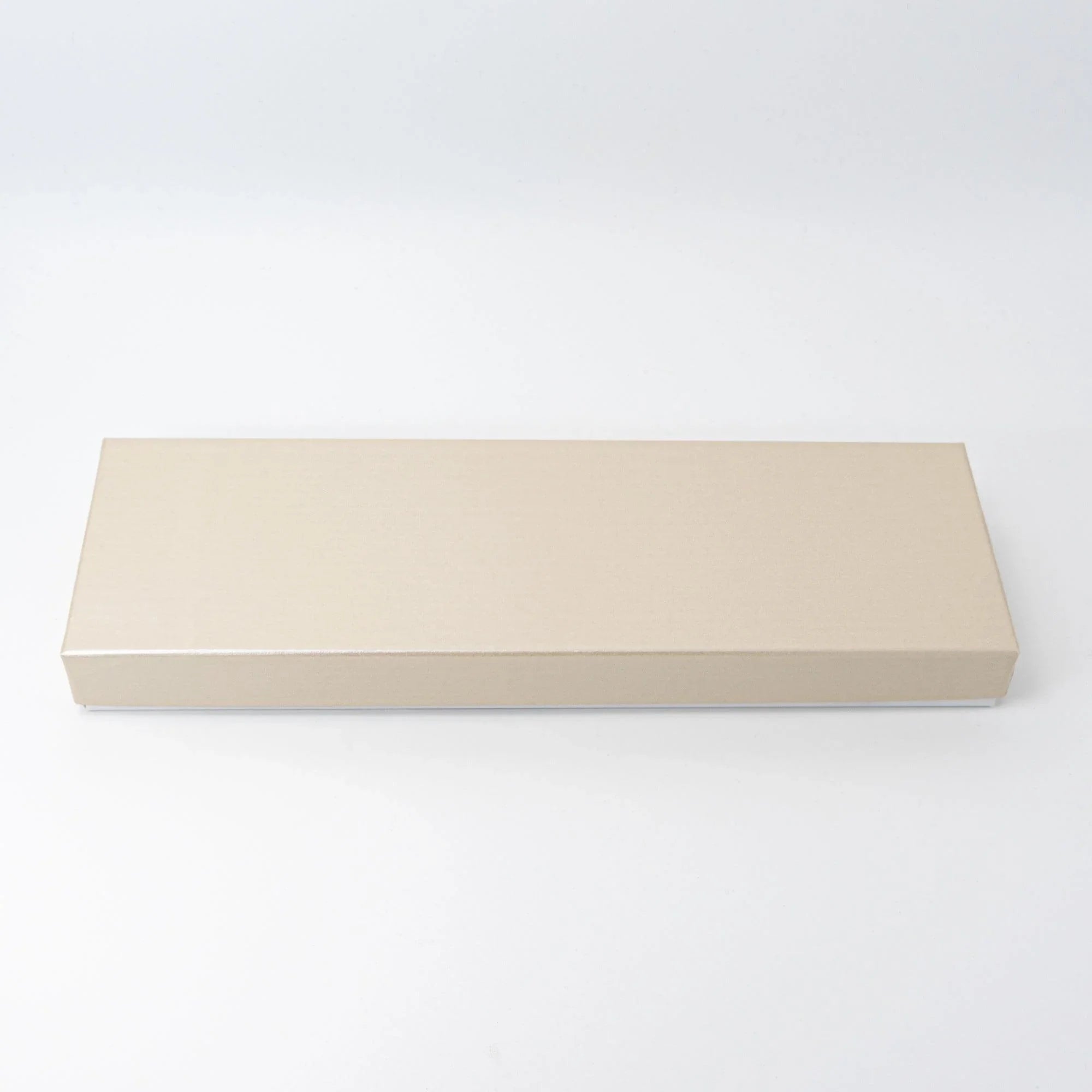 Closed slim cream gift box for sakura and Fuji shippo ware slim pen tray, shown on white background