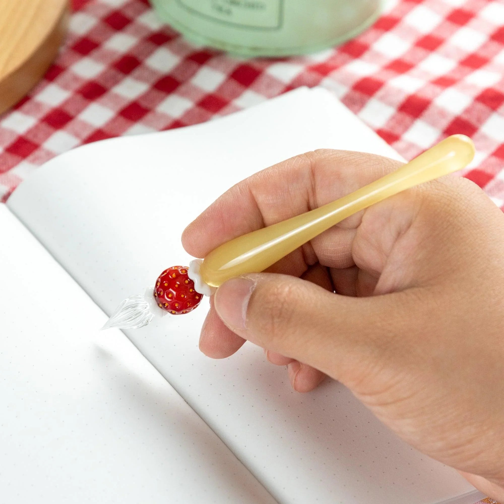 Strawberry Cake Glass Dip Pen, front view with product styling providing full visual representation and product details