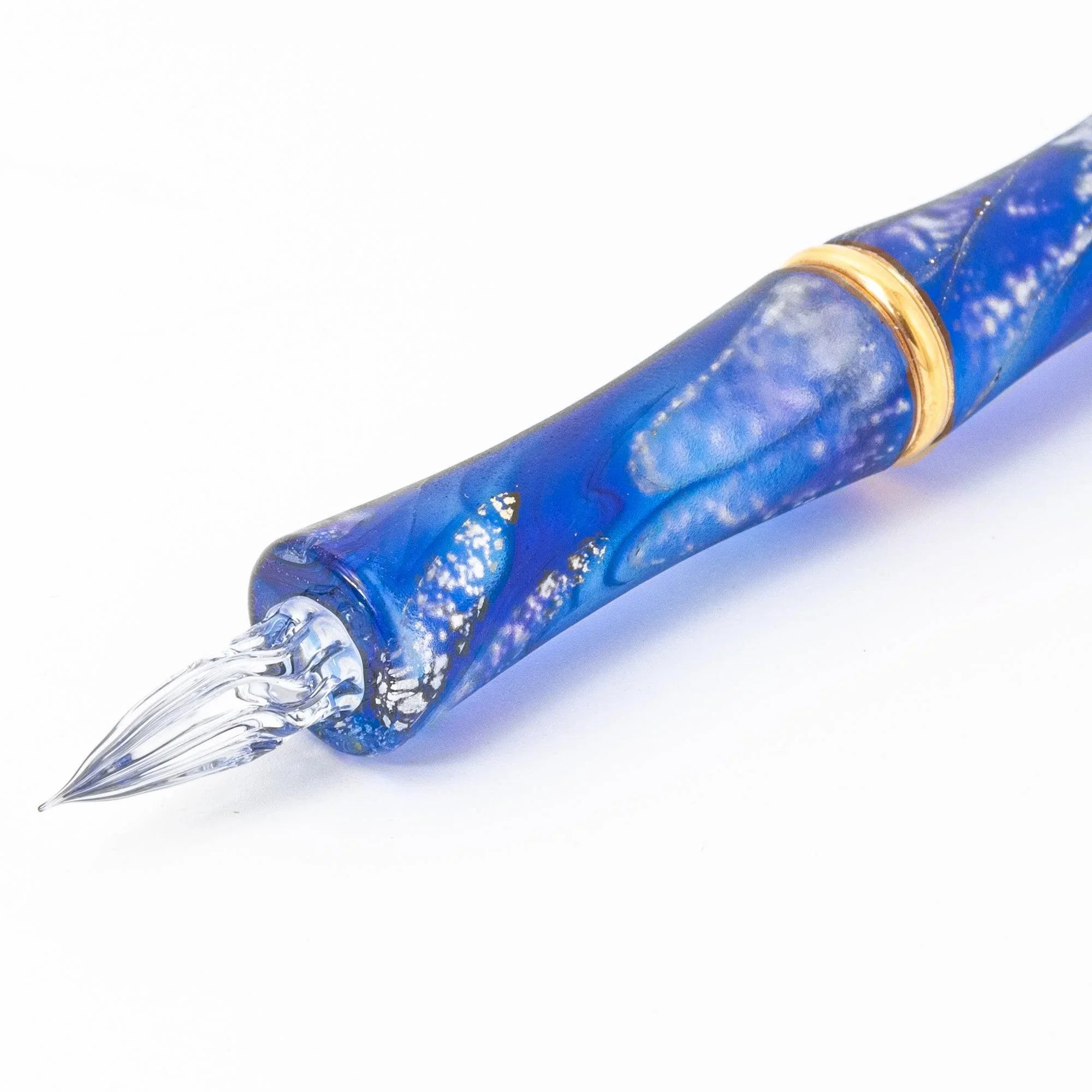 TAKETORI Hazy Moon Series Lapis Lazuli Glass Dip Pen - Glass Studio TooS, top-down perspective with detail