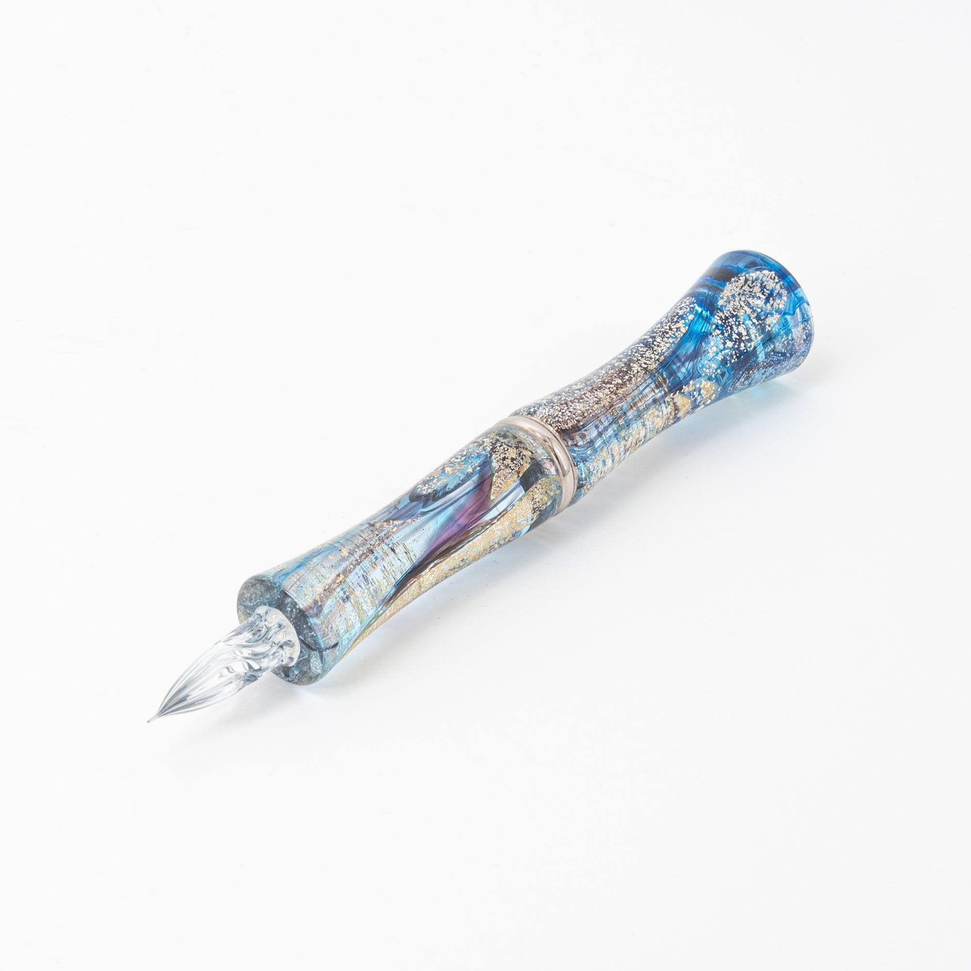 TAKETORI Mirror of the Moon Series Crimson Tinted Sky Glass Dip Pen - Glass Studio TooS, front view with product styling