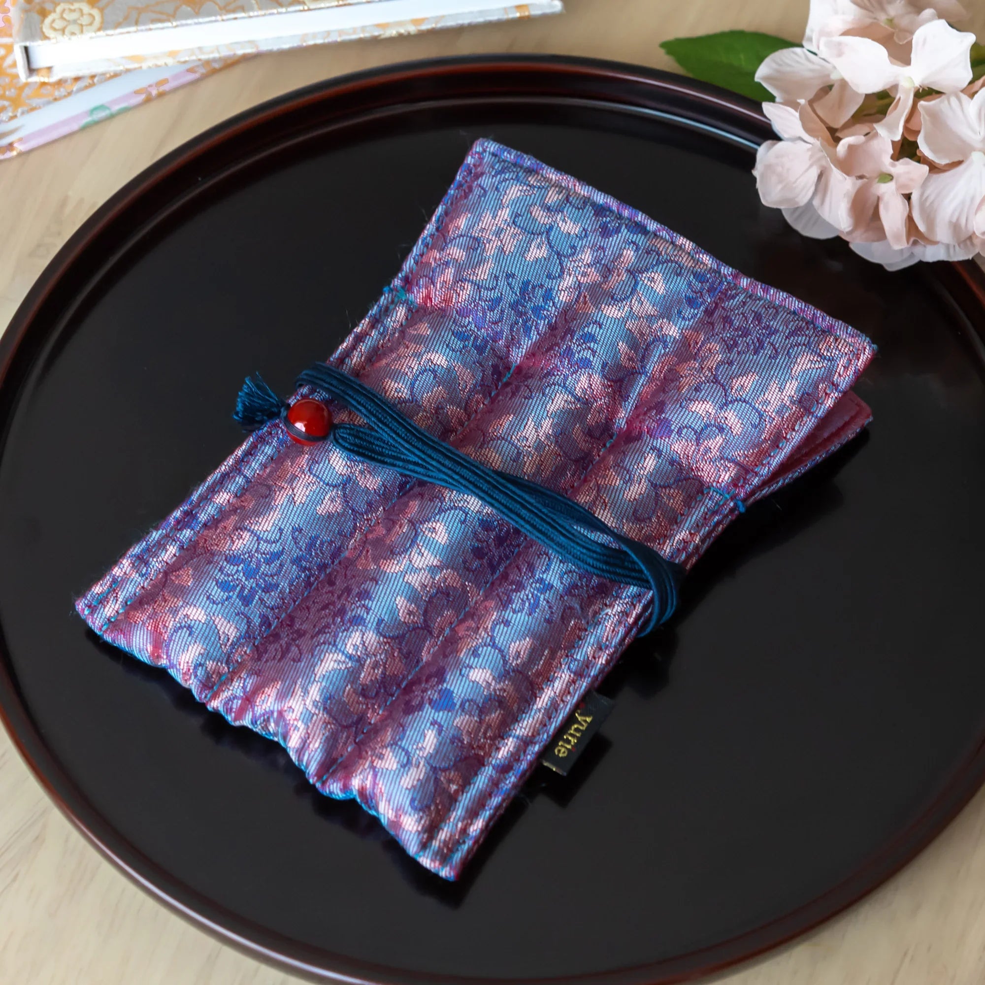 Twilight Blossom Nishijin Silk  Fountain Pen Case - Triple Slot - yurie, front view with product styling