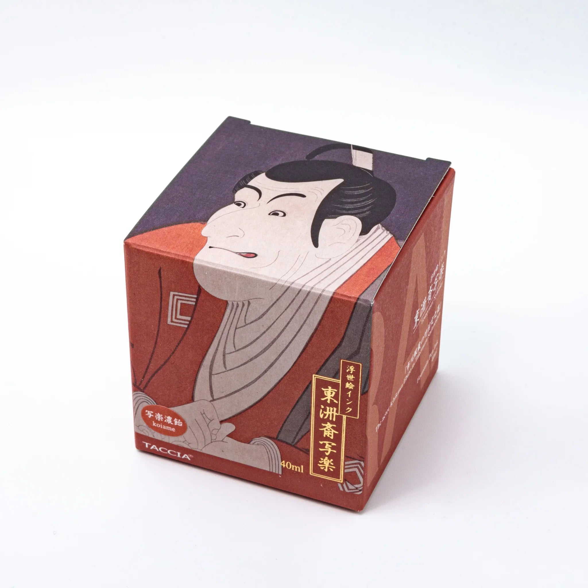 Sharaku Koiame dark blue-grey fountain pen ink bottle with traditional kabuki actor portrait on decorative box