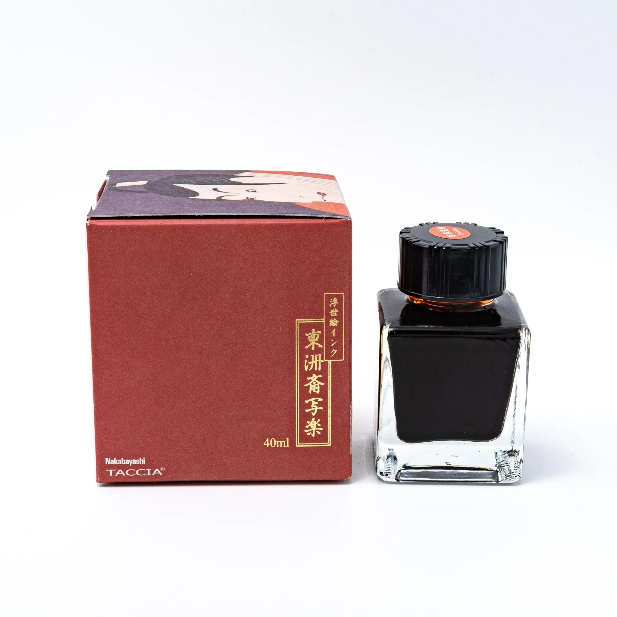 Sharaku koiame ink set with decorative packaging featuring traditional actor design on plain white background surface