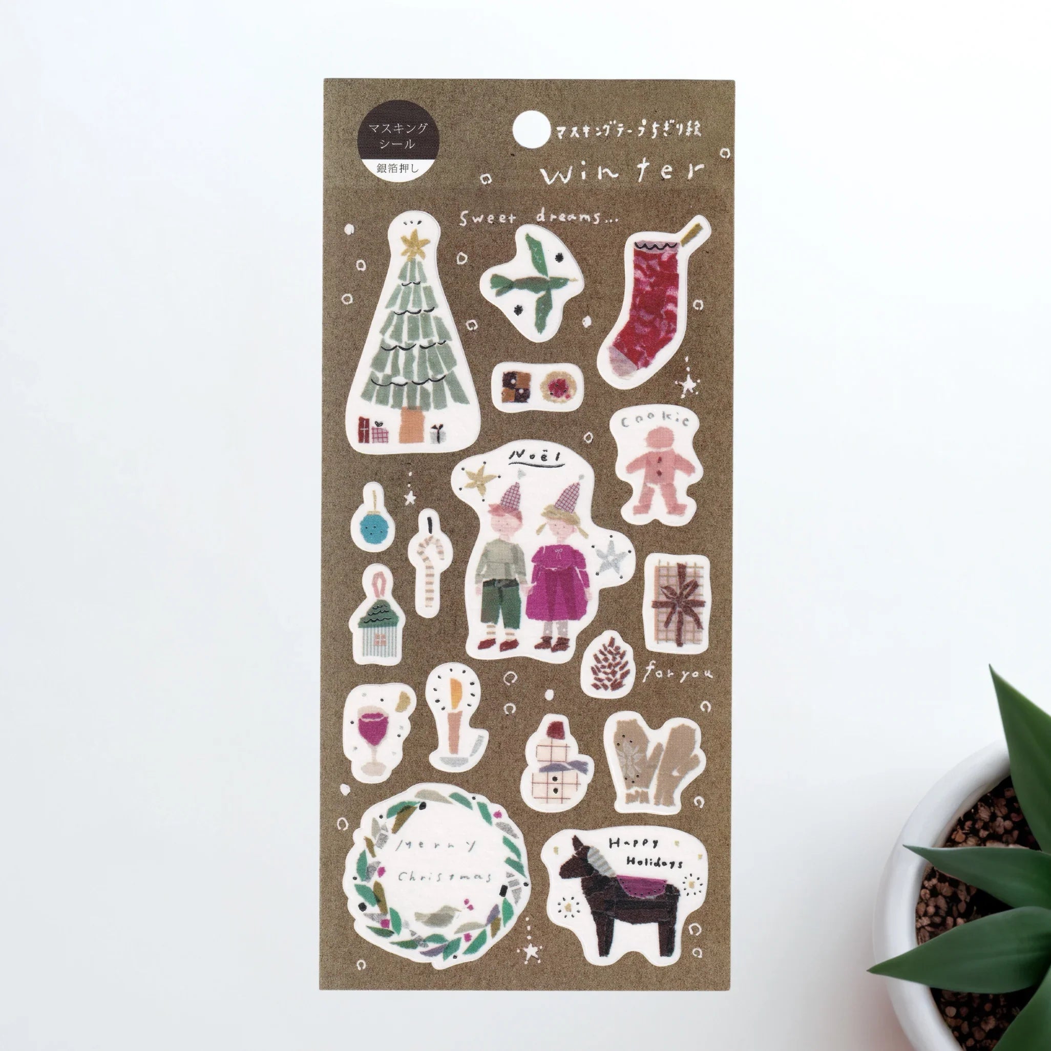Japanese sticker sheet featuring winter snowflakes and cold season motifs in blue and white on light background