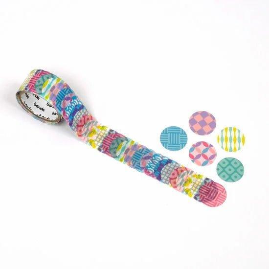 Bande Japanese Pattern washi tape sticker roll featuring traditional Asian geometric designs with pre-cut stickers