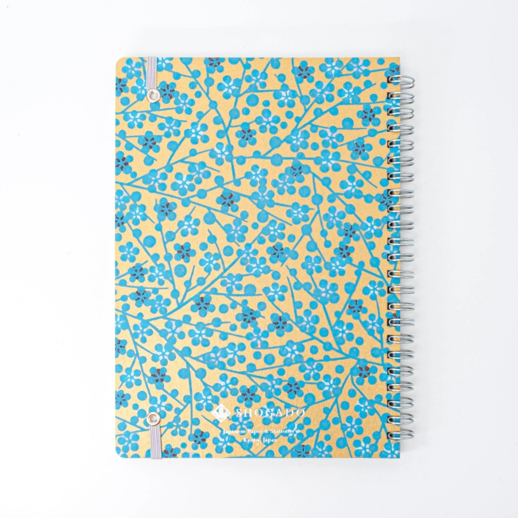 Complete blue flower hand-dyed Yuzen washi spiral notebook set for A5 journaling and note-taking use