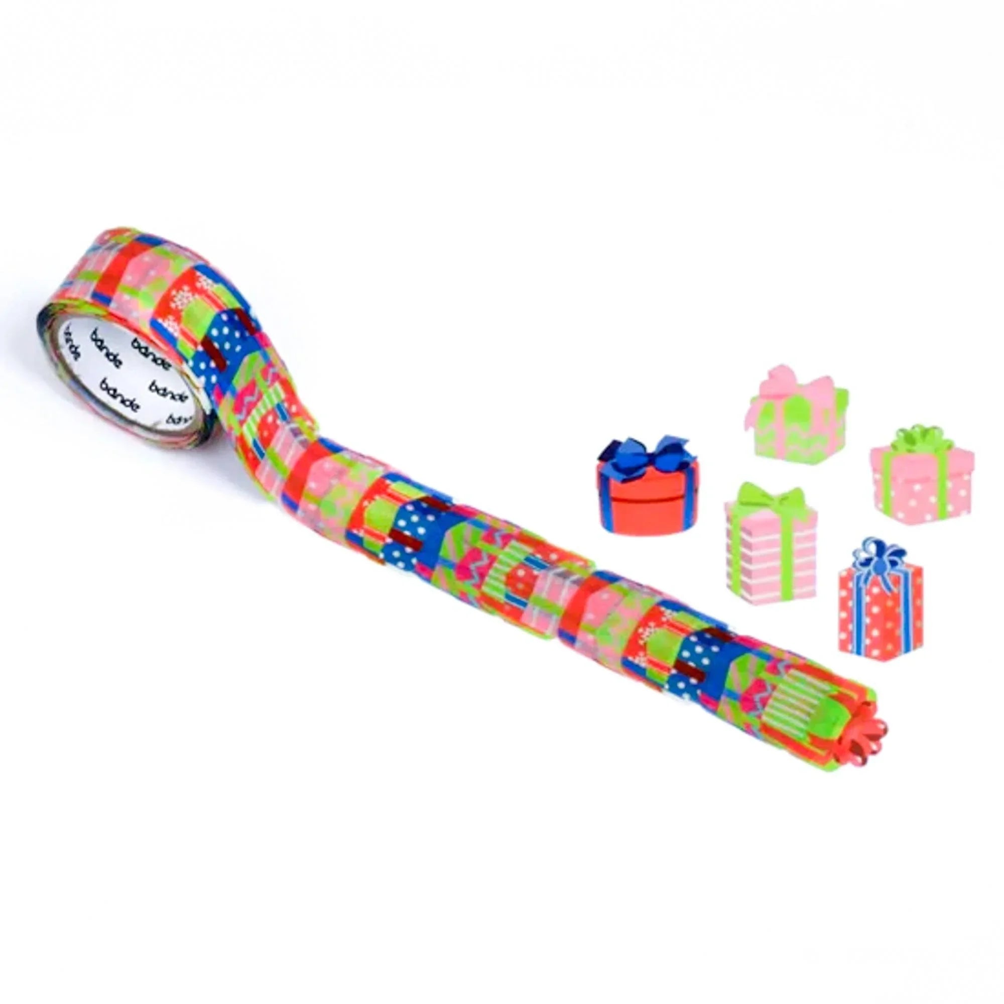 Bande Gift II washi tape sticker roll featuring pre-cut adhesive stickers with red gift and bow pattern