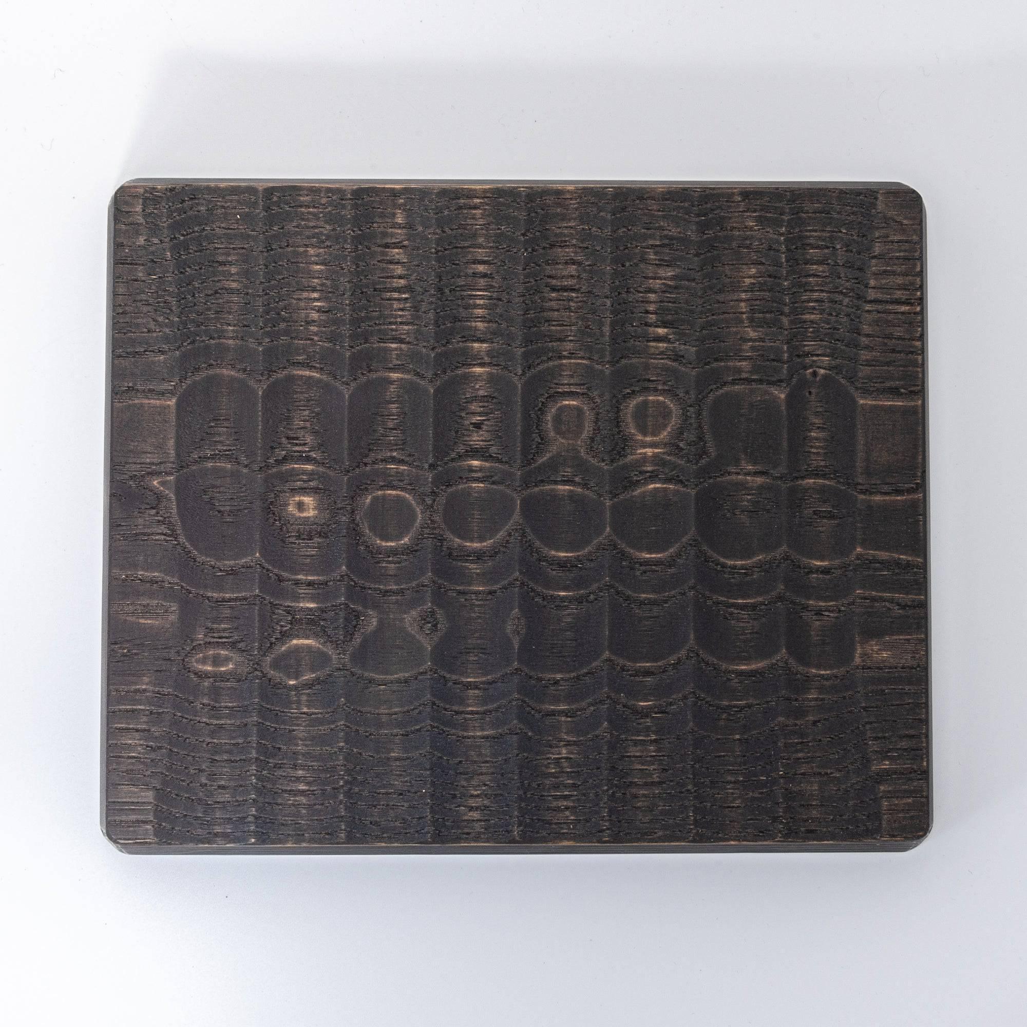Hand-carved wide pen tray made from light Japanese chestnut with prominent ridge detailing with clear visibility of design