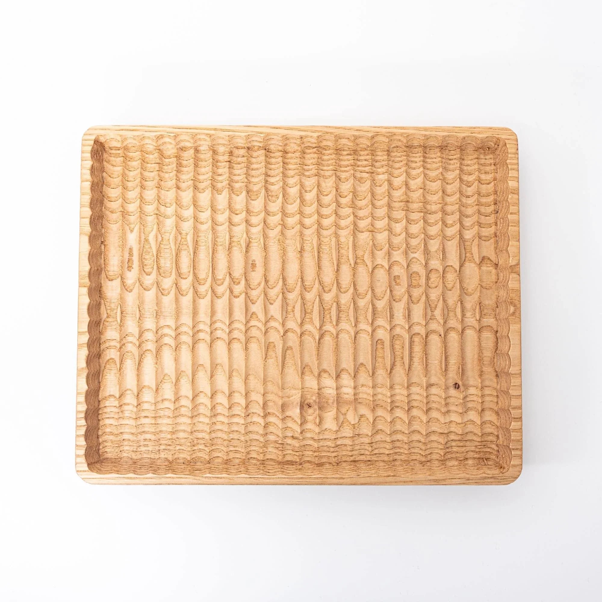 Japanese hand-carved chestnut wood wide pen tray with smooth finish and light natural grain, rectangular format