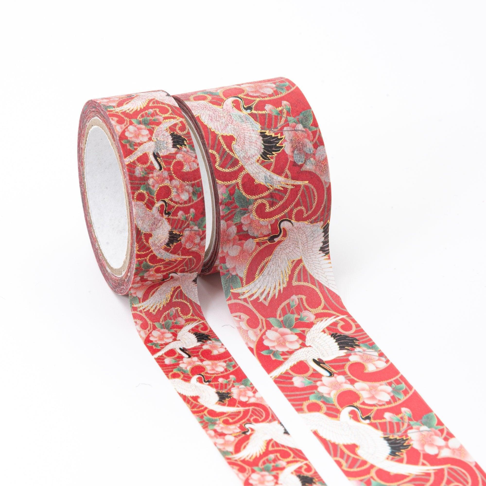 Kimono Beauty Crane Iyo washi tape applied to open journal page in practical decorative stationery craft usage