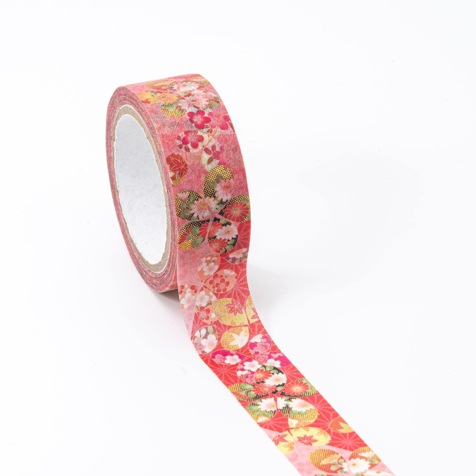 Kimono Beauty Four Seasons Flowers Iyo washi tape flat showing multi-colored seasonal floral traditional motif
