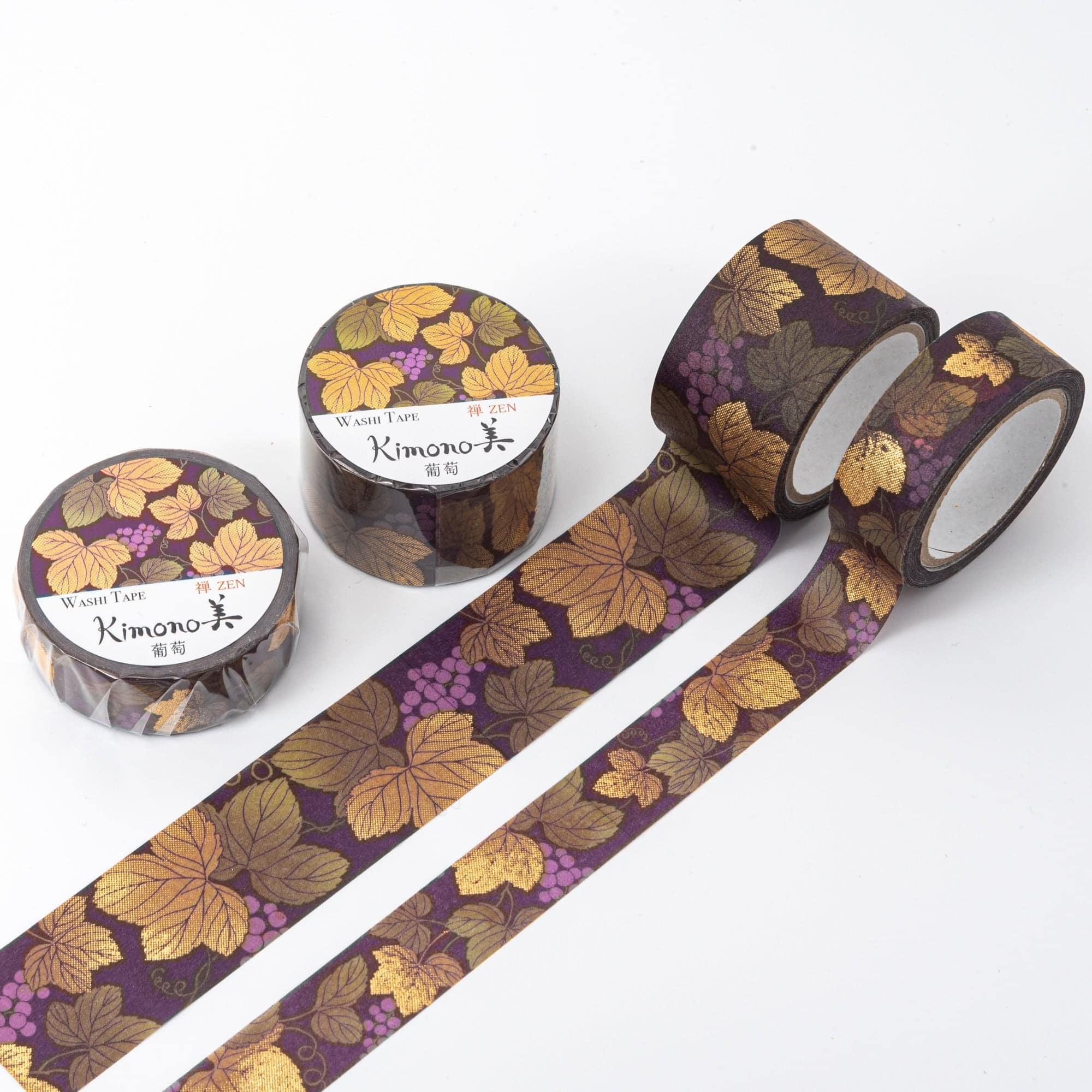 Kimono Beauty Grapes Iyo washi tape roll with traditional Japanese textile design featuring purple grape imagery