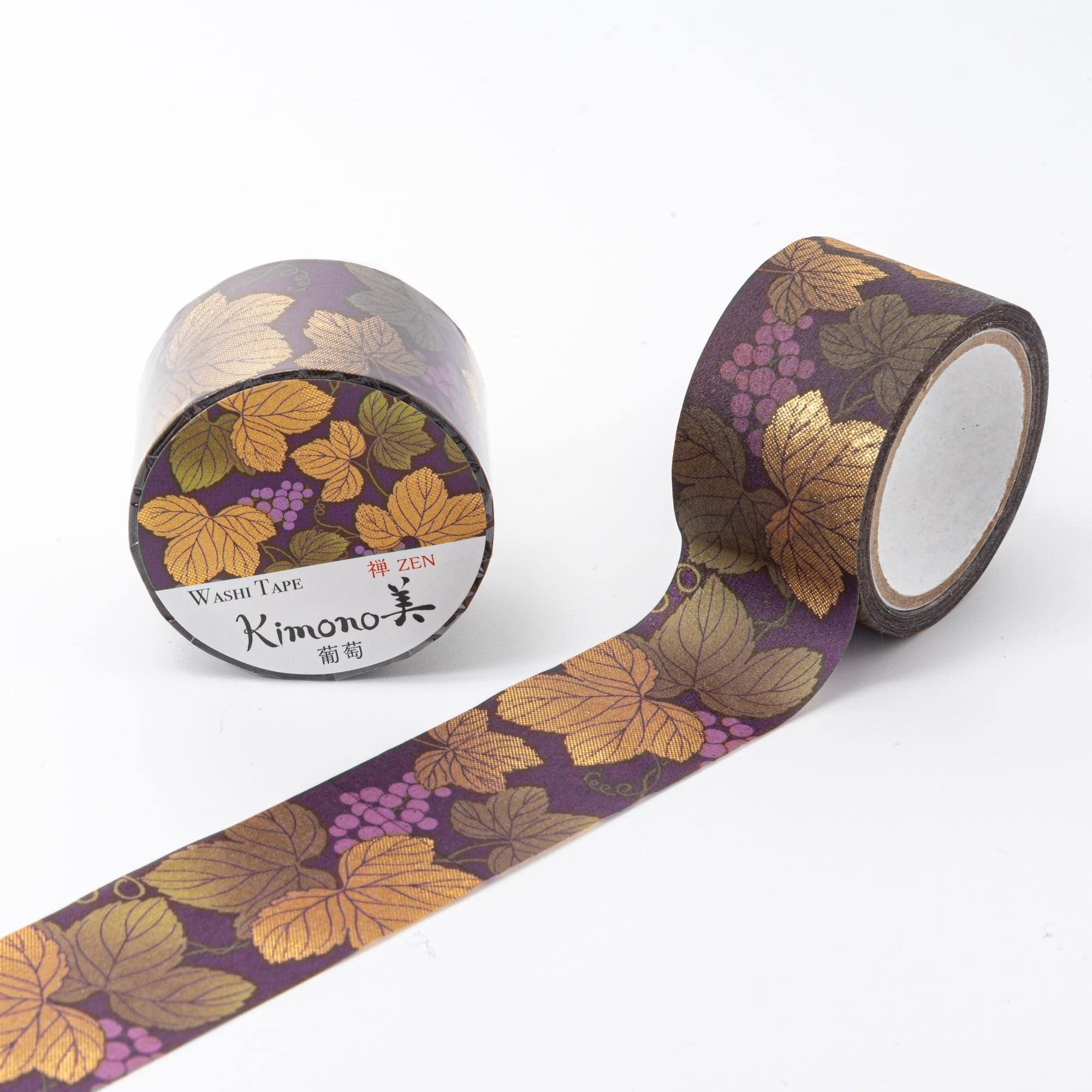 Kimono Beauty Grapes Iyo washi tape roll wound on spool with Japanese traditional grape motif textile pattern