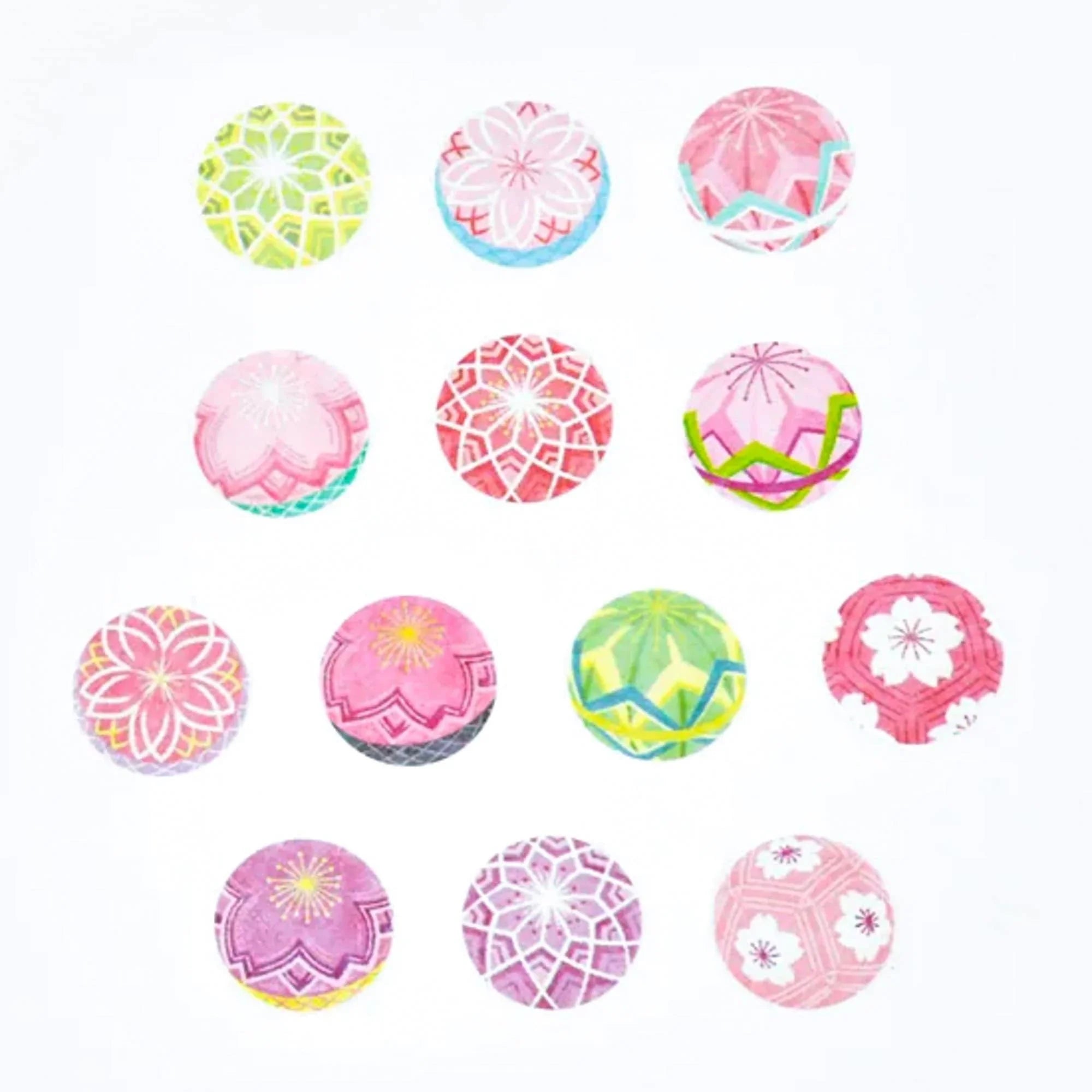 Bande Light Pink Temari Japanese washi tape sticker roll showing pink geometric temari self-adhesive stickers