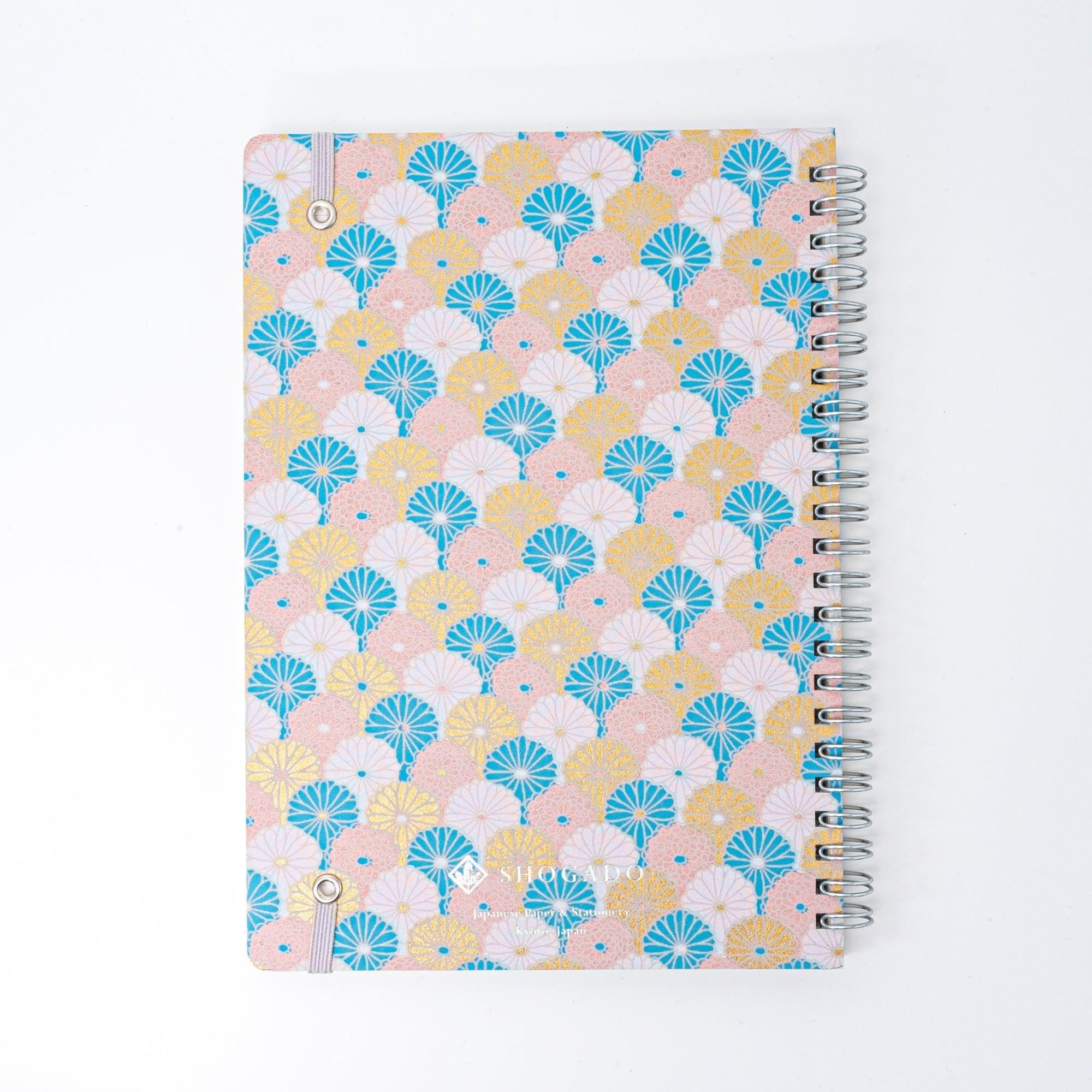Sky Blossom Pastel Chrysanthemum Hand-Dyed Yuzen Washi Spiral Notebook (A5), product arrangement showing context