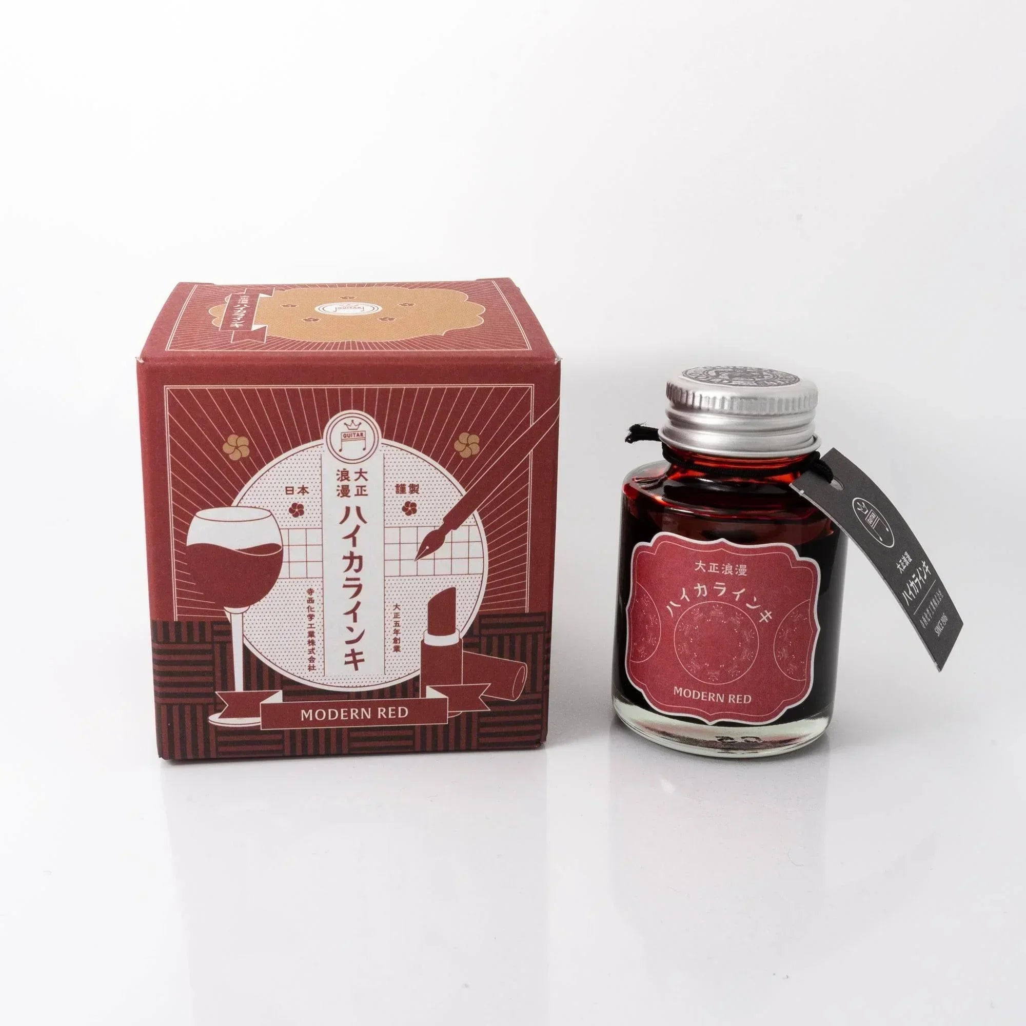 Taisho Romance Modern Red fountain pen ink 50ml bottle isolated on white background with traditional packaging