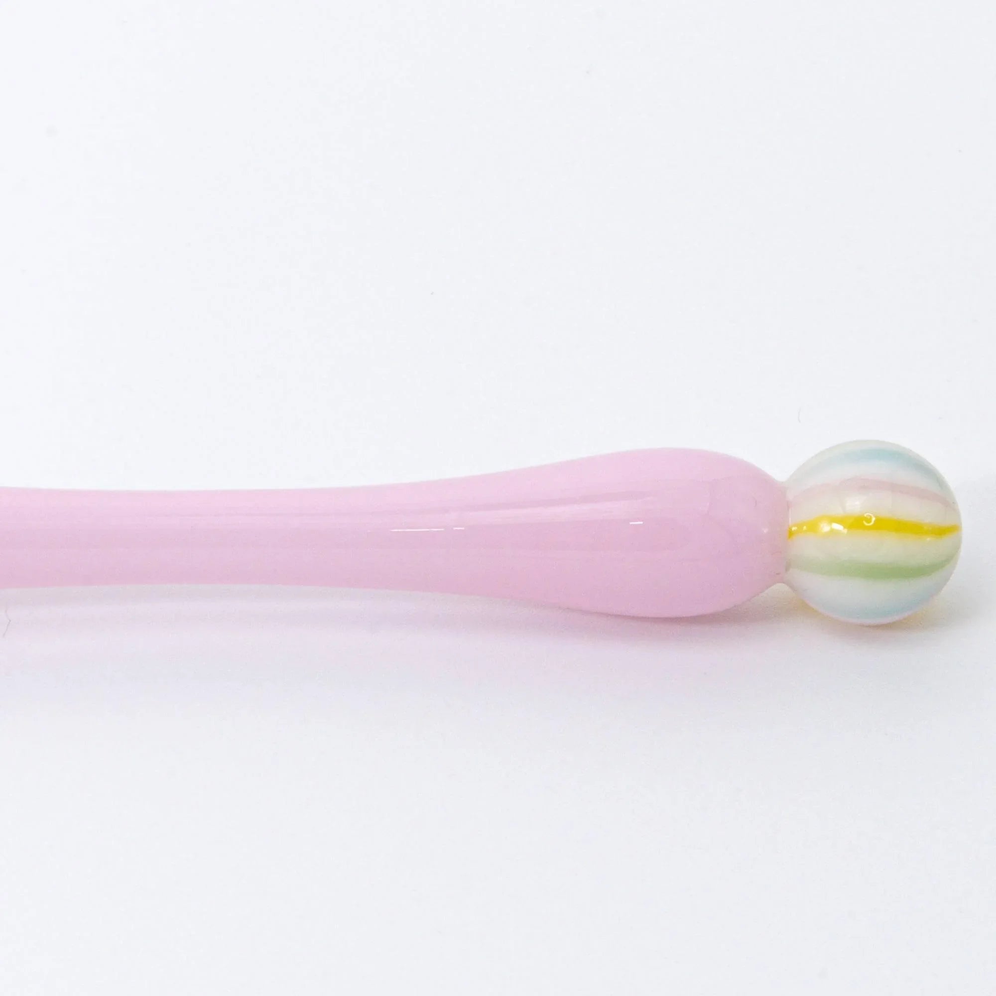 Wagashi Sakura Mochi glass dip pen detail view highlighting Japanese mochi-inspired design and nib construction